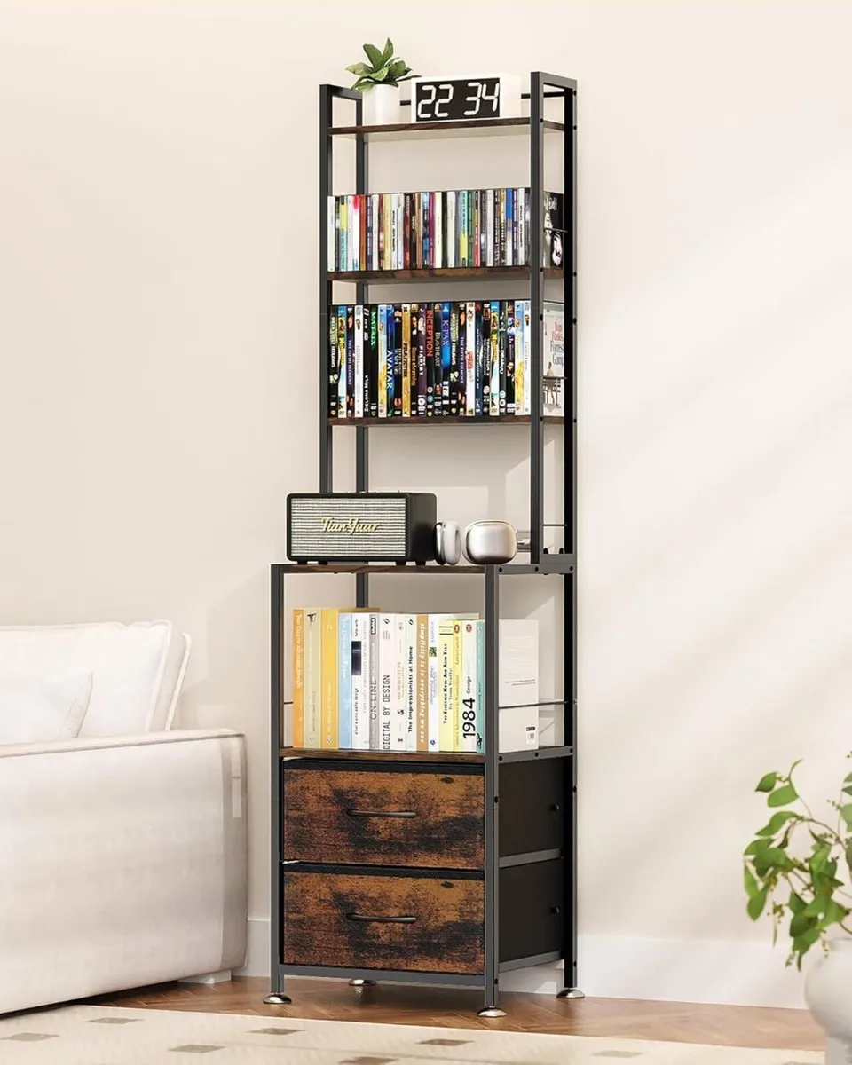 7-Tier CD Storage Rack with 2 Drawers Record - Image 1