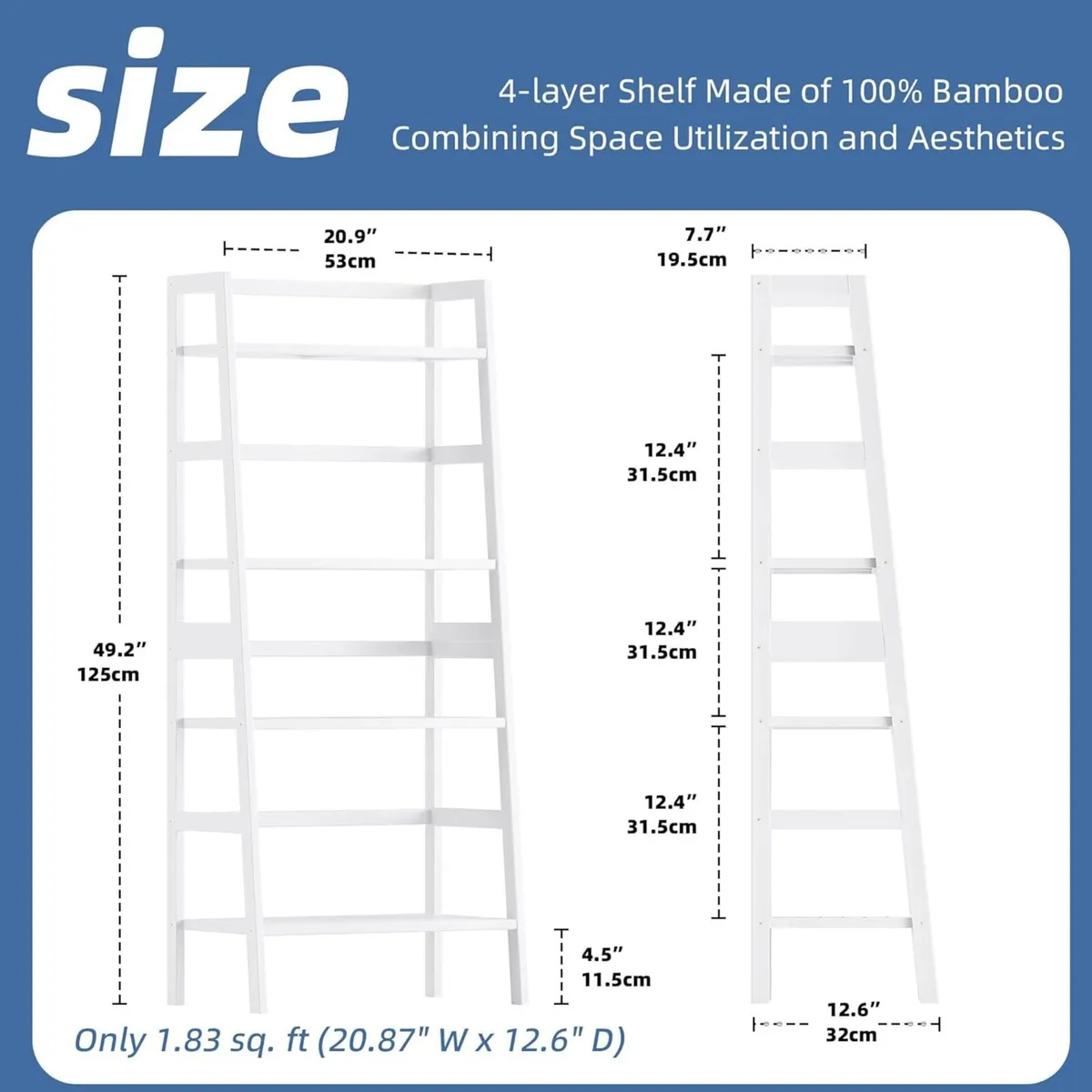 White Ladder Bookshelf 4 Tier Bamboo Bookcase - Image 3