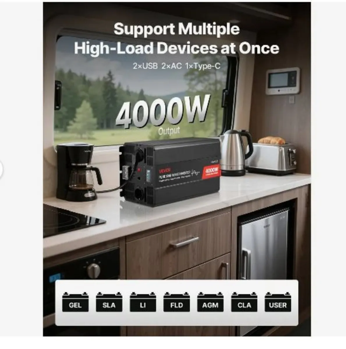 4000W Power Inverter, 12V DC to 230V - Image 2