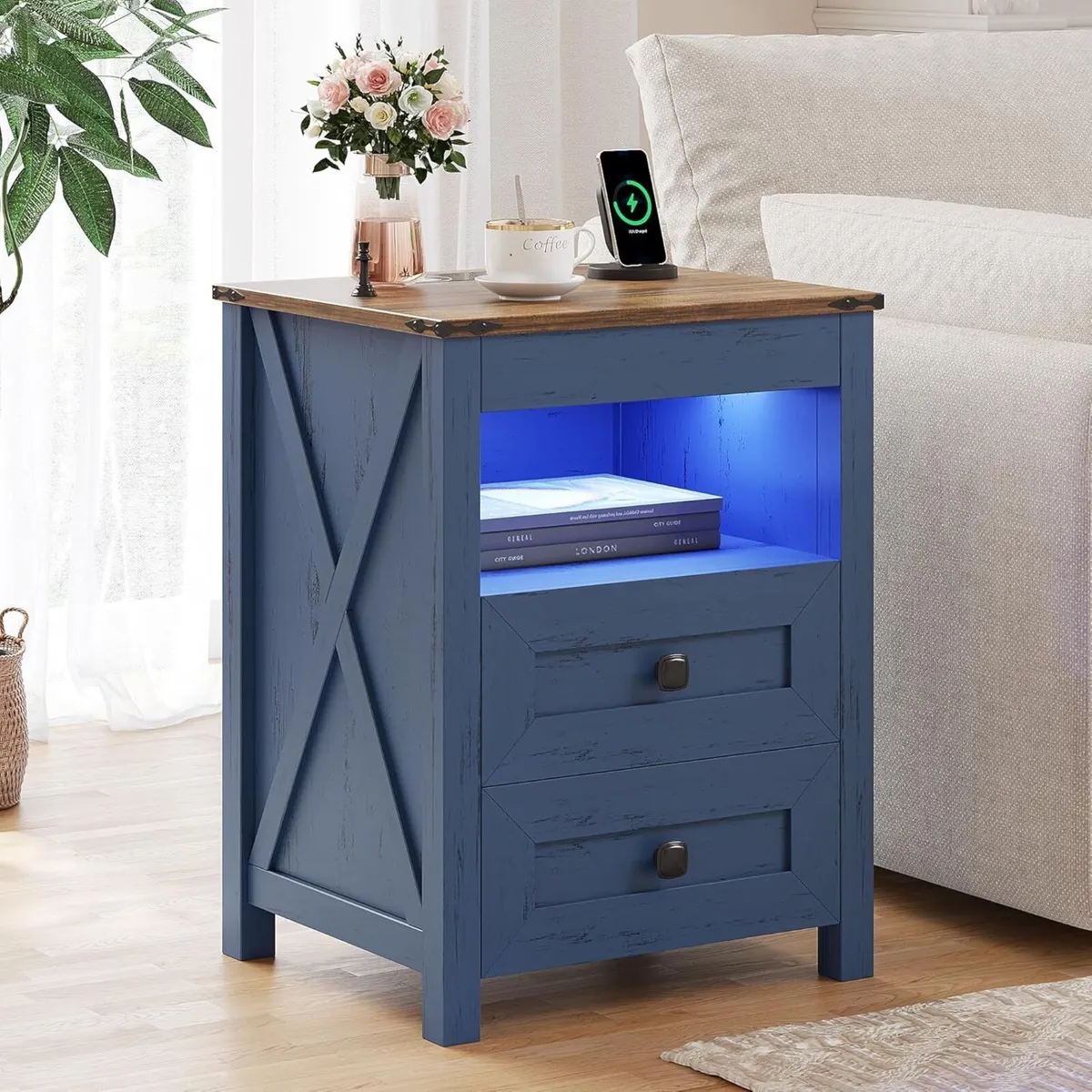 LED Bedside Table with Hidden Drawer Cabinet - Image 1