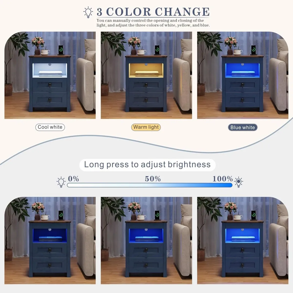 LED Bedside Table with Hidden Drawer Cabinet - Image 3