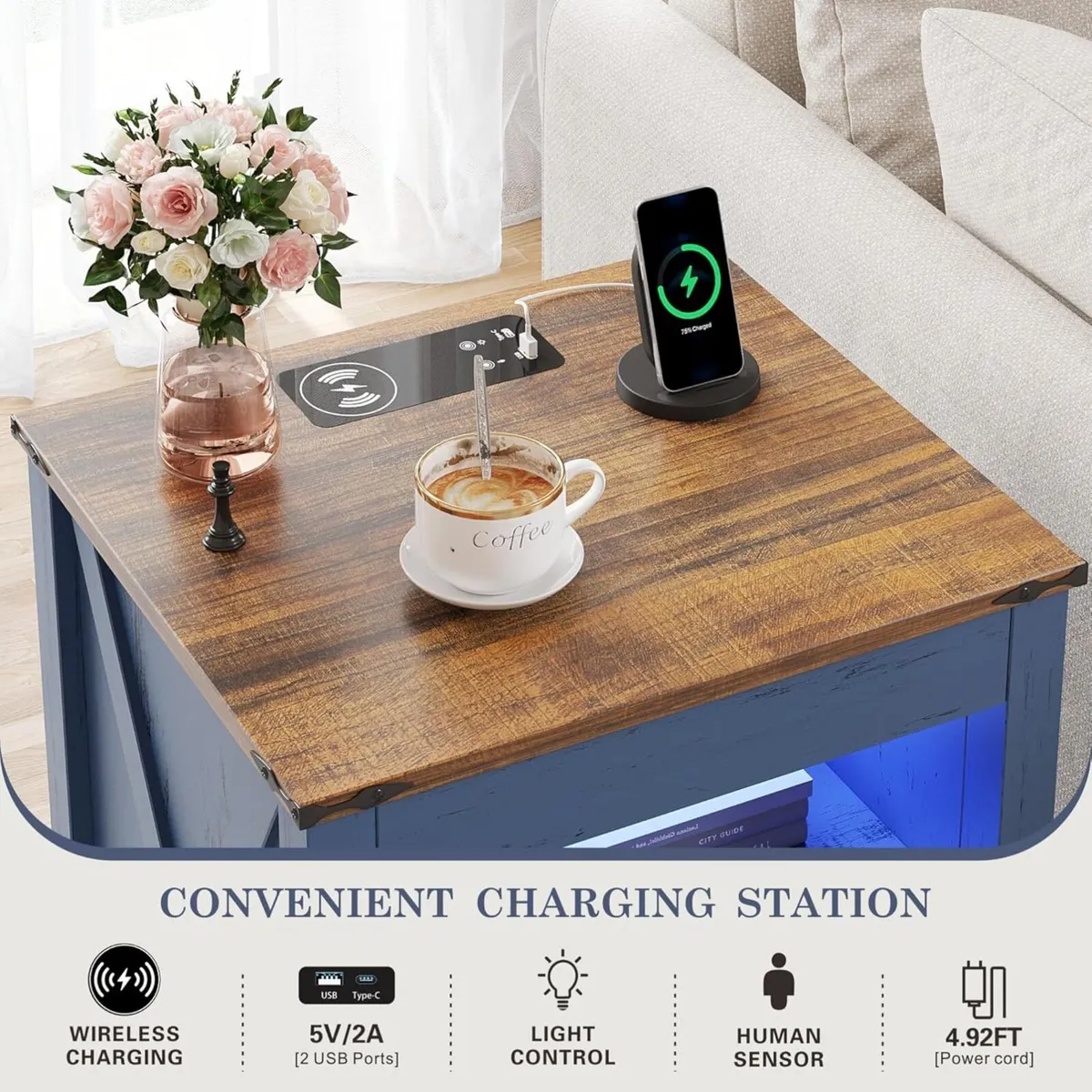 LED Bedside Table with Hidden Drawer Cabinet - Image 4