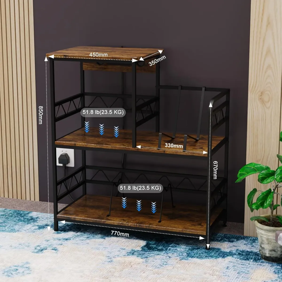 Vinyl Record Player Stand with Charging Station - Image 3