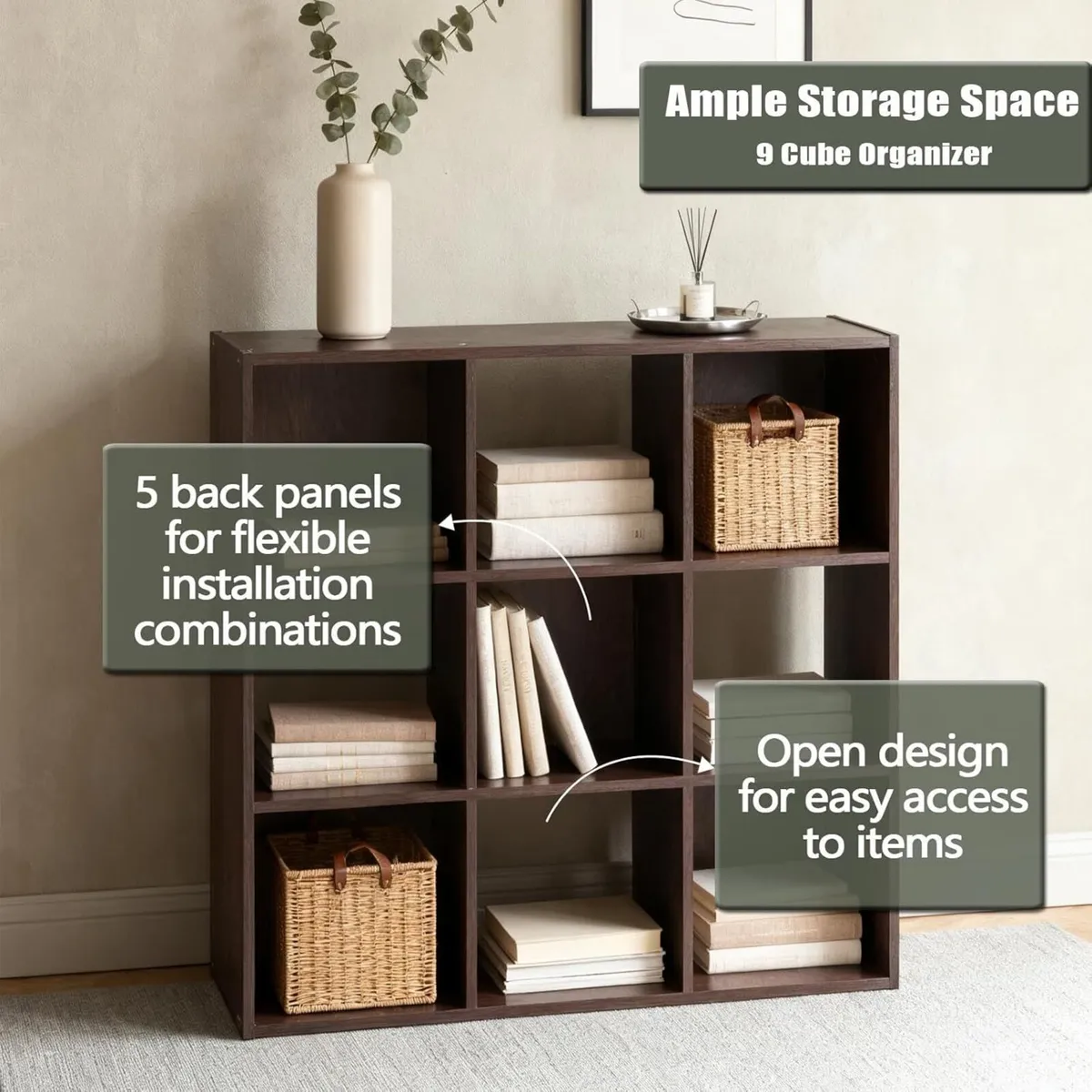 9 Cube Wooden Storage Shelf Open Bookcase Unit - Image 4