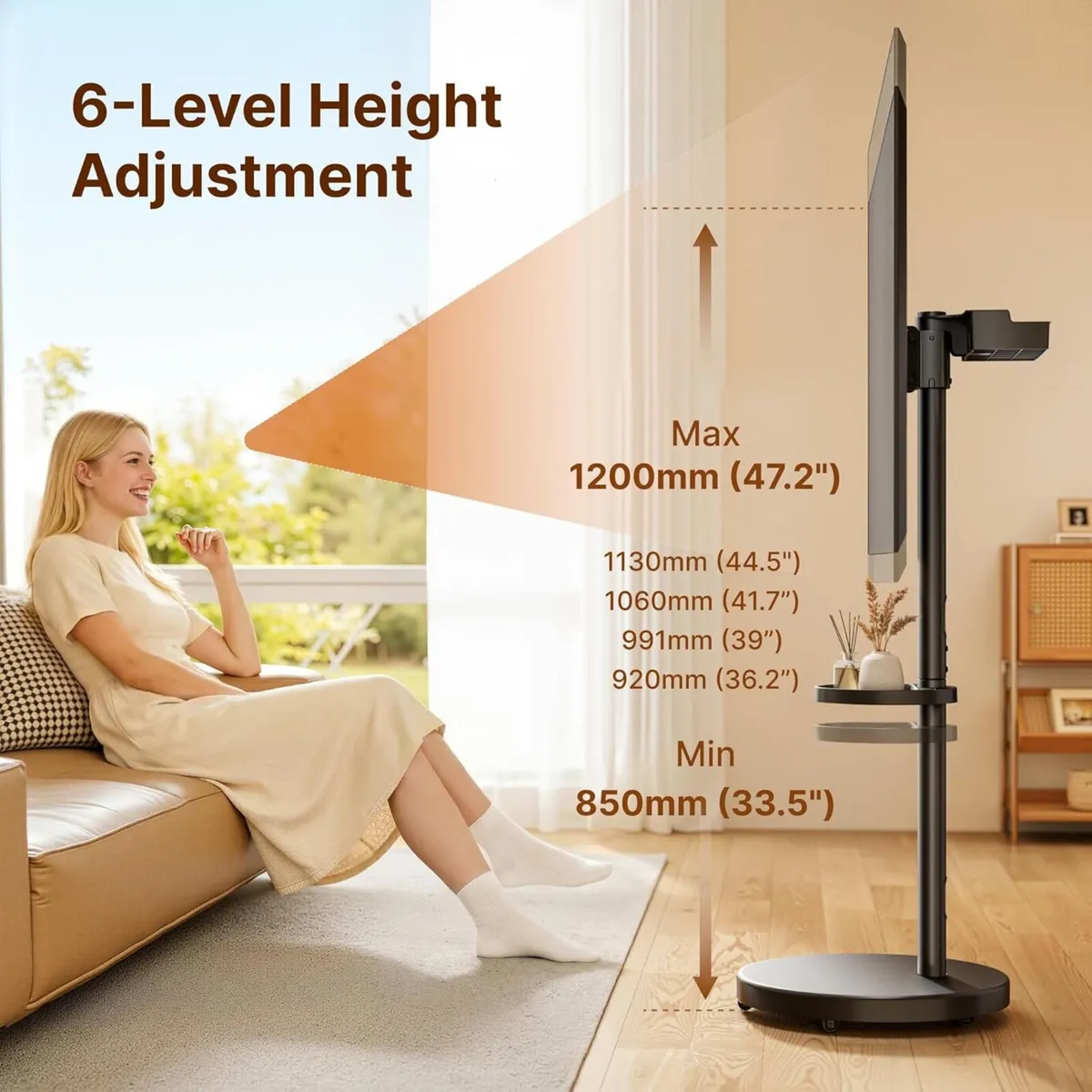 Rolling TV Stand with Wheels for 32–65 Inch TVs - Image 3