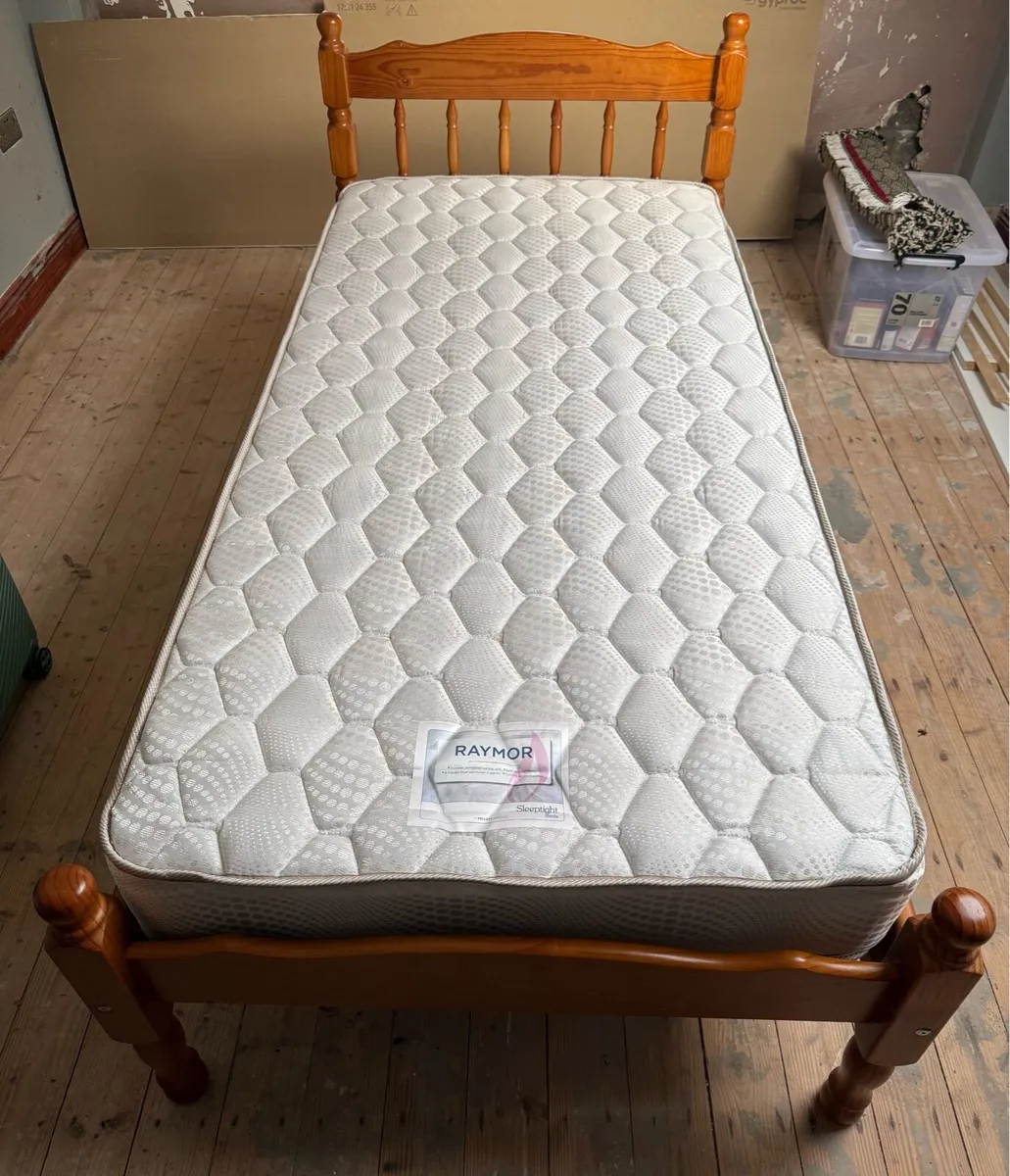 Solid Wood Single Bed and New Mattress - Image 1