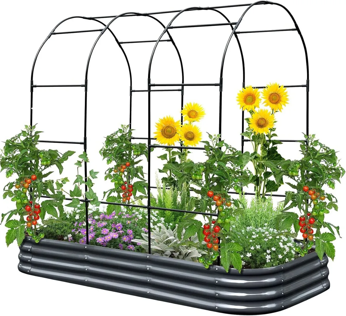 Galvanized Metal Raised Garden Bed with Trellis - Image 1