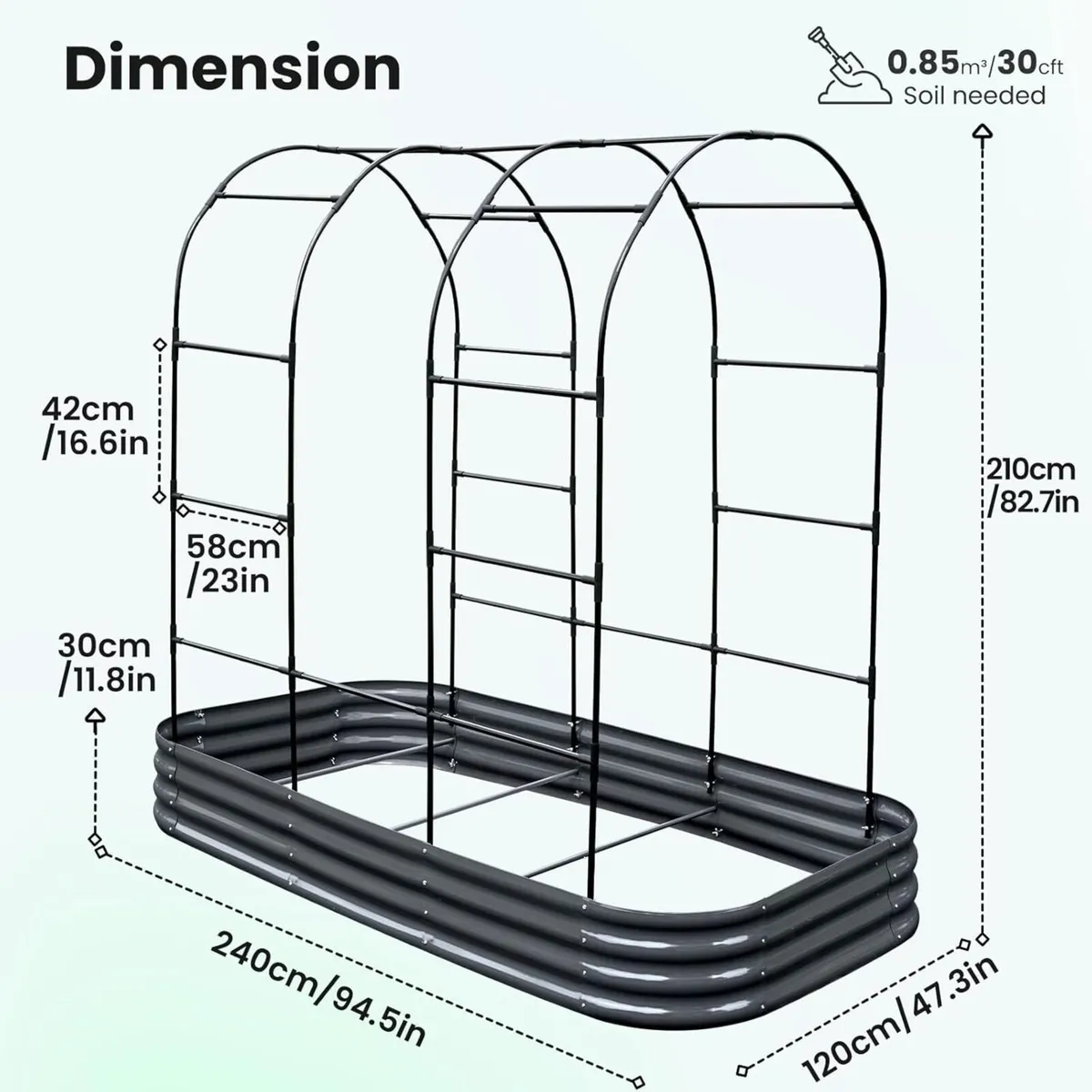 Galvanized Metal Raised Garden Bed with Trellis - Image 2