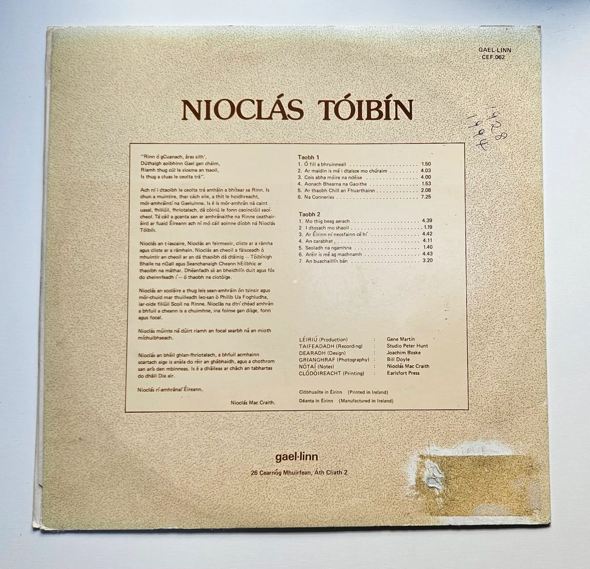 Nioclas Toibin Vinyl Album - Sean Nos Music - Image 2