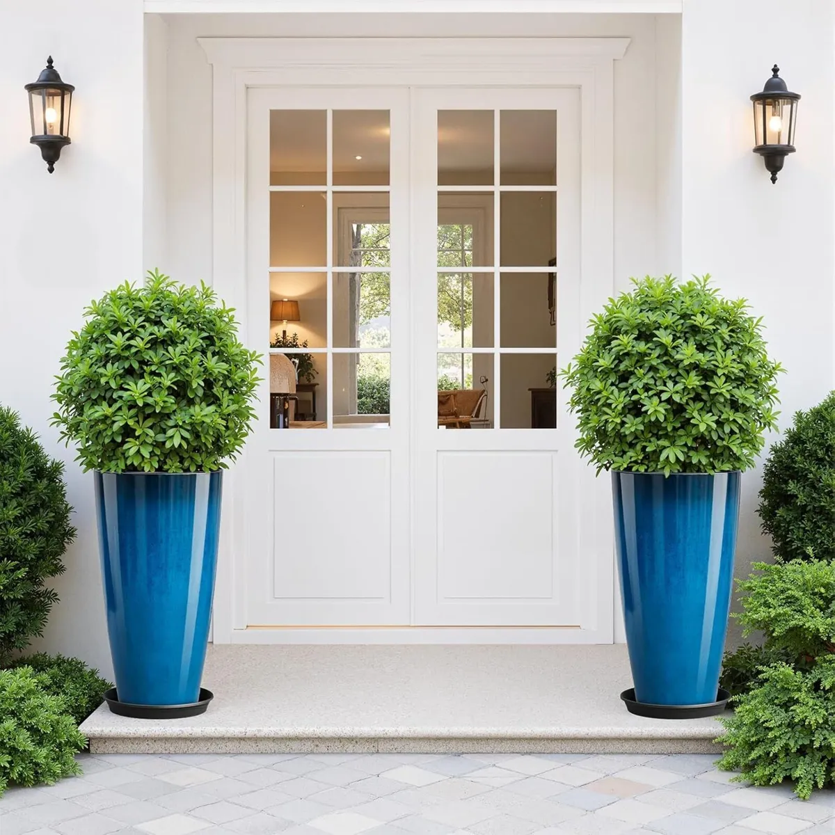 53cm Tall Planters Set of 2 Large Blue Flower - Image 2