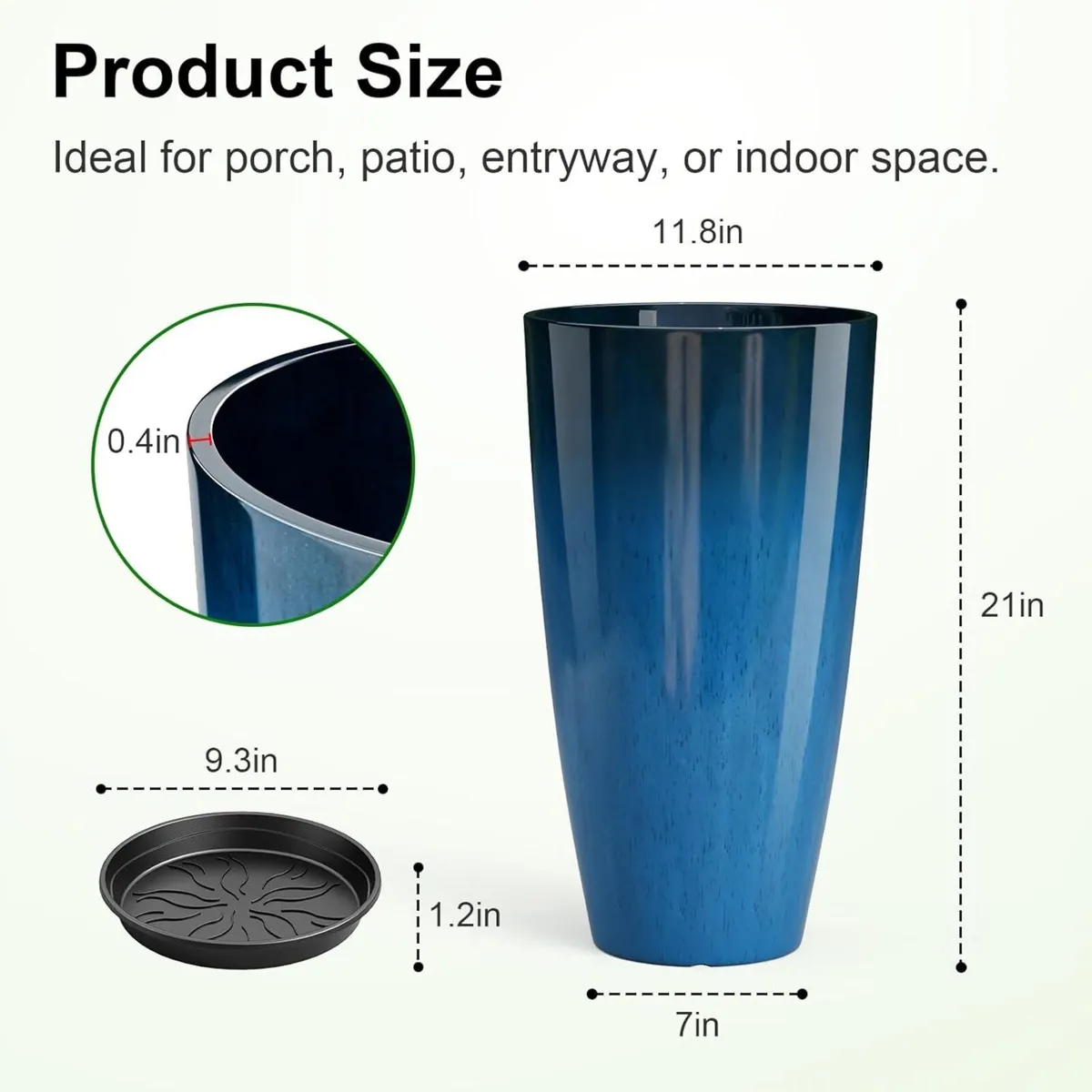 53cm Tall Planters Set of 2 Large Blue Flower - Image 3