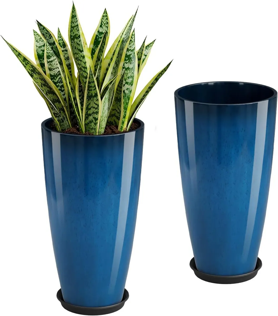 53cm Tall Planters Set of 2 Large Blue Flower - Image 1