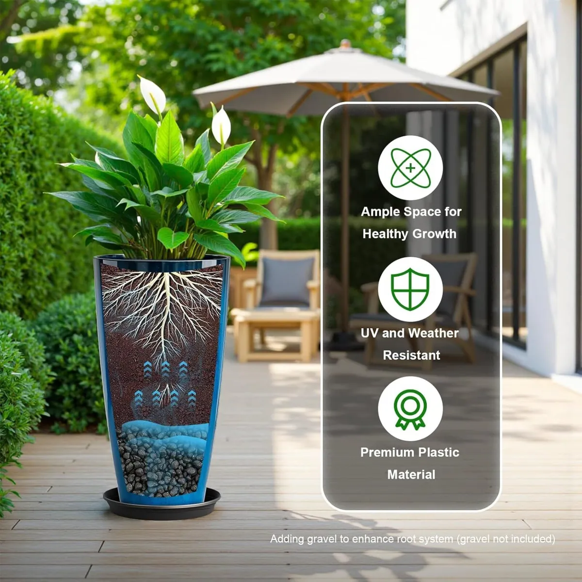 53cm Tall Planters Set of 2 Large Blue Flower - Image 4