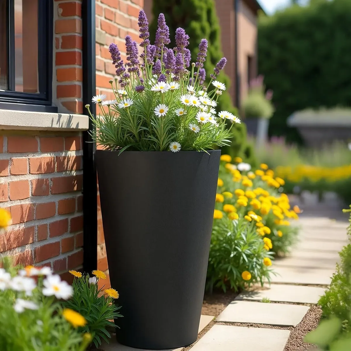 57cm Large Tall Plant Pot Dark Grey Reinforced - Image 1