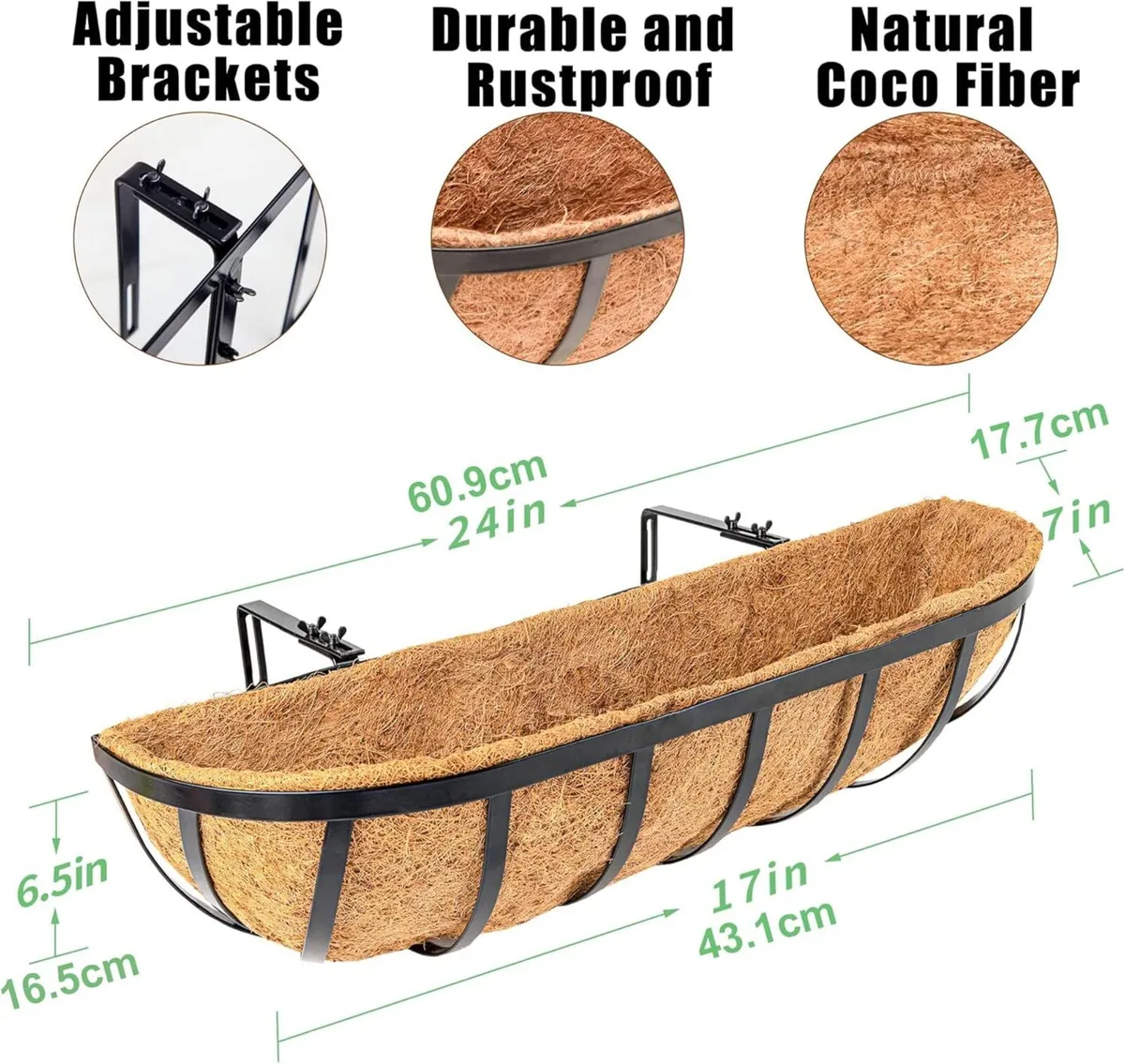 Set of 4 Wall Trough Planter 60.9cm/24in Outdoor - Image 3