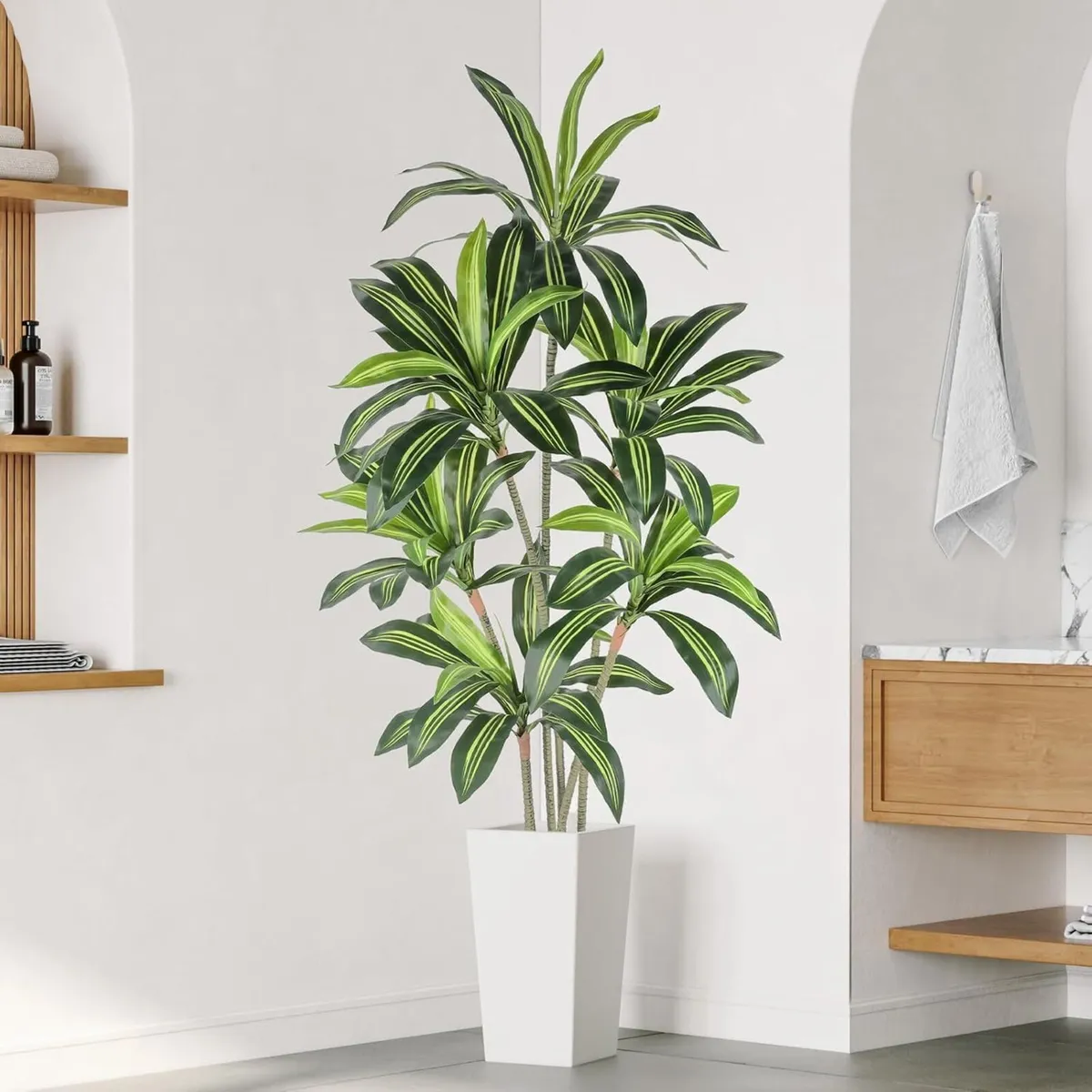 6FT Artificial Dracaena Tree with White Tall - Image 1