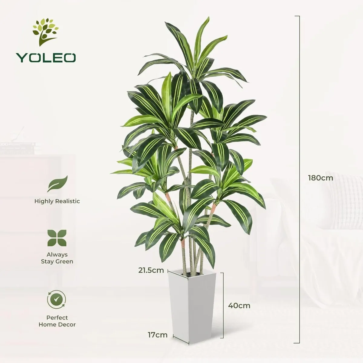 6FT Artificial Dracaena Tree with White Tall - Image 2