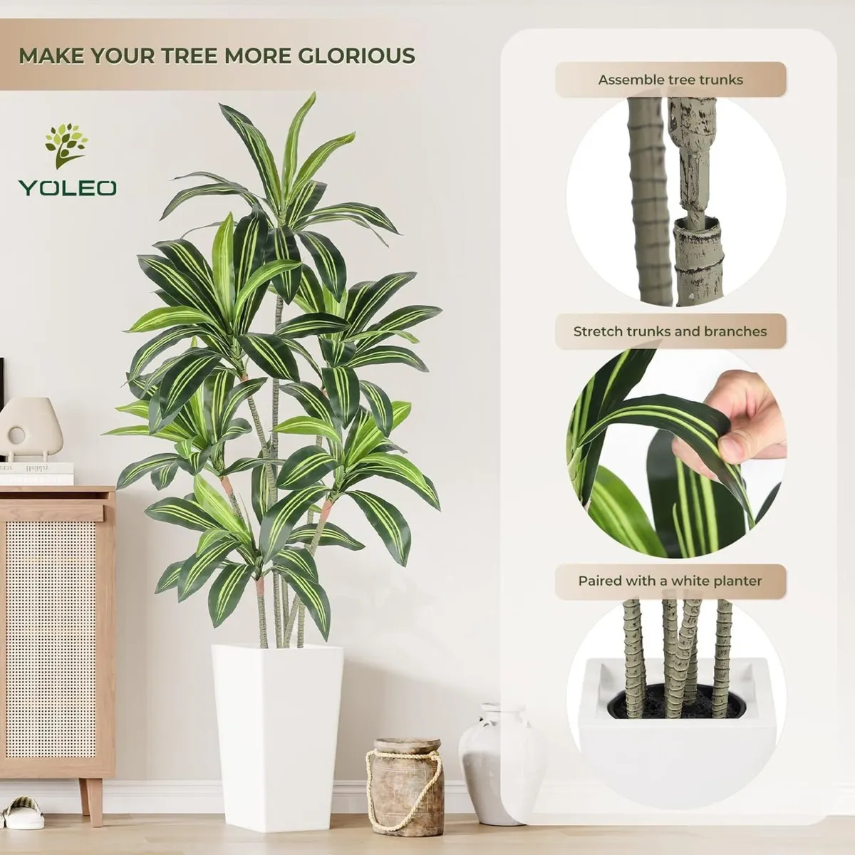 6FT Artificial Dracaena Tree with White Tall - Image 4