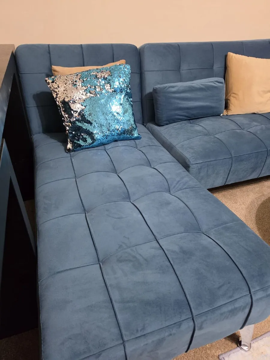 Corner sofa Bed with Chaise Lounge - Teel Blue - Image 1