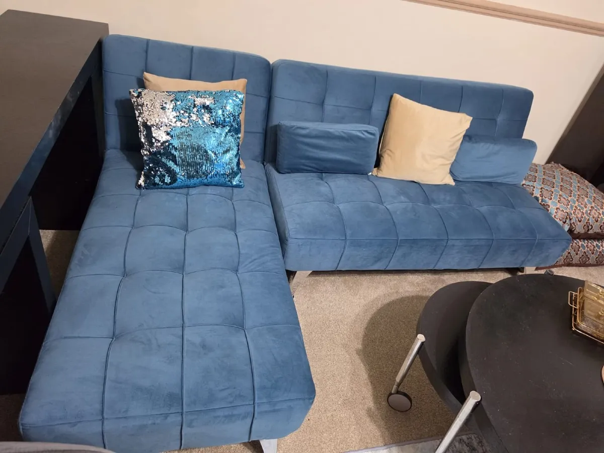 Corner sofa Bed with Chaise Lounge - Teel Blue - Image 2