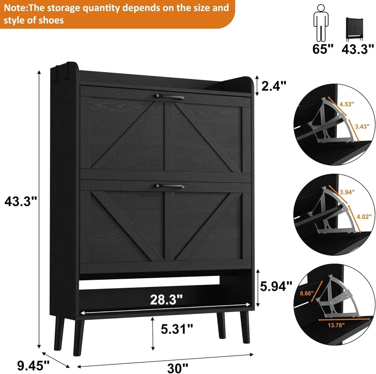 Farmhouse Shoe Cabinet with Two Flip Drawers - Image 2
