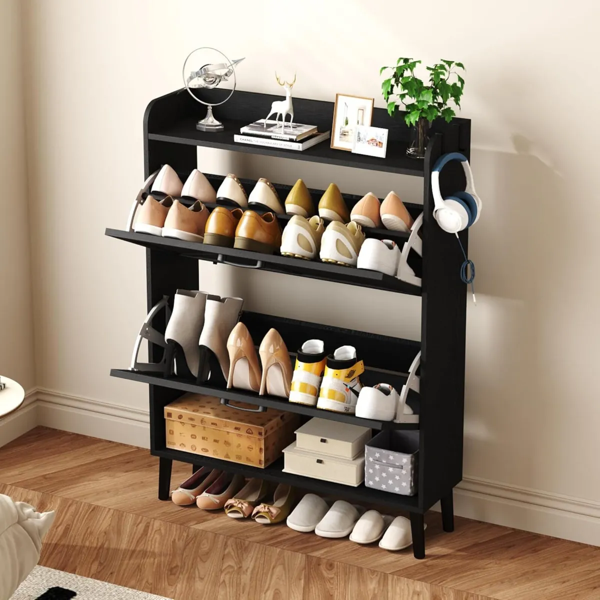 Farmhouse Shoe Cabinet with Two Flip Drawers - Image 3