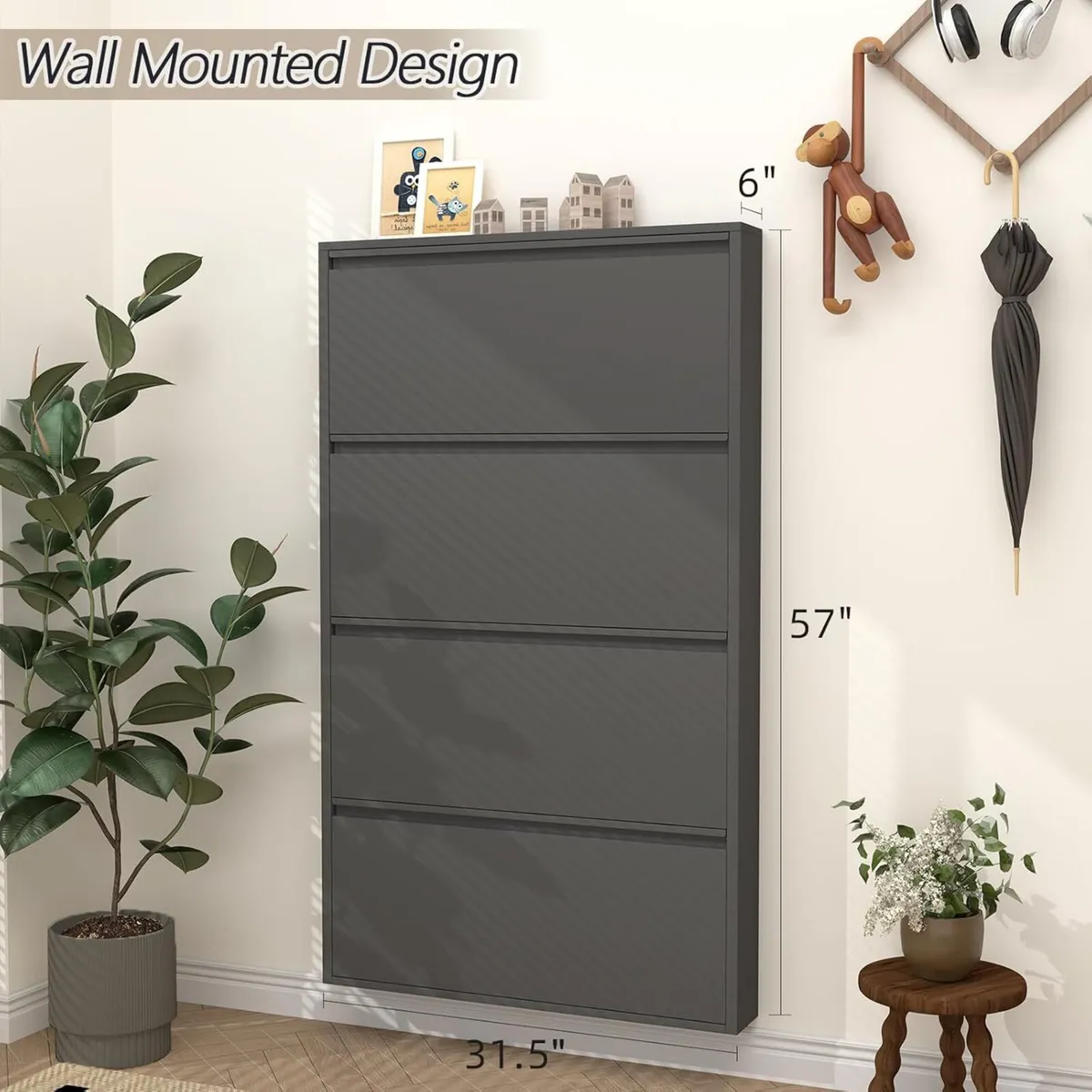 Shoe Storage Cabinet with 4 Flip Drawers Narrow - Image 3