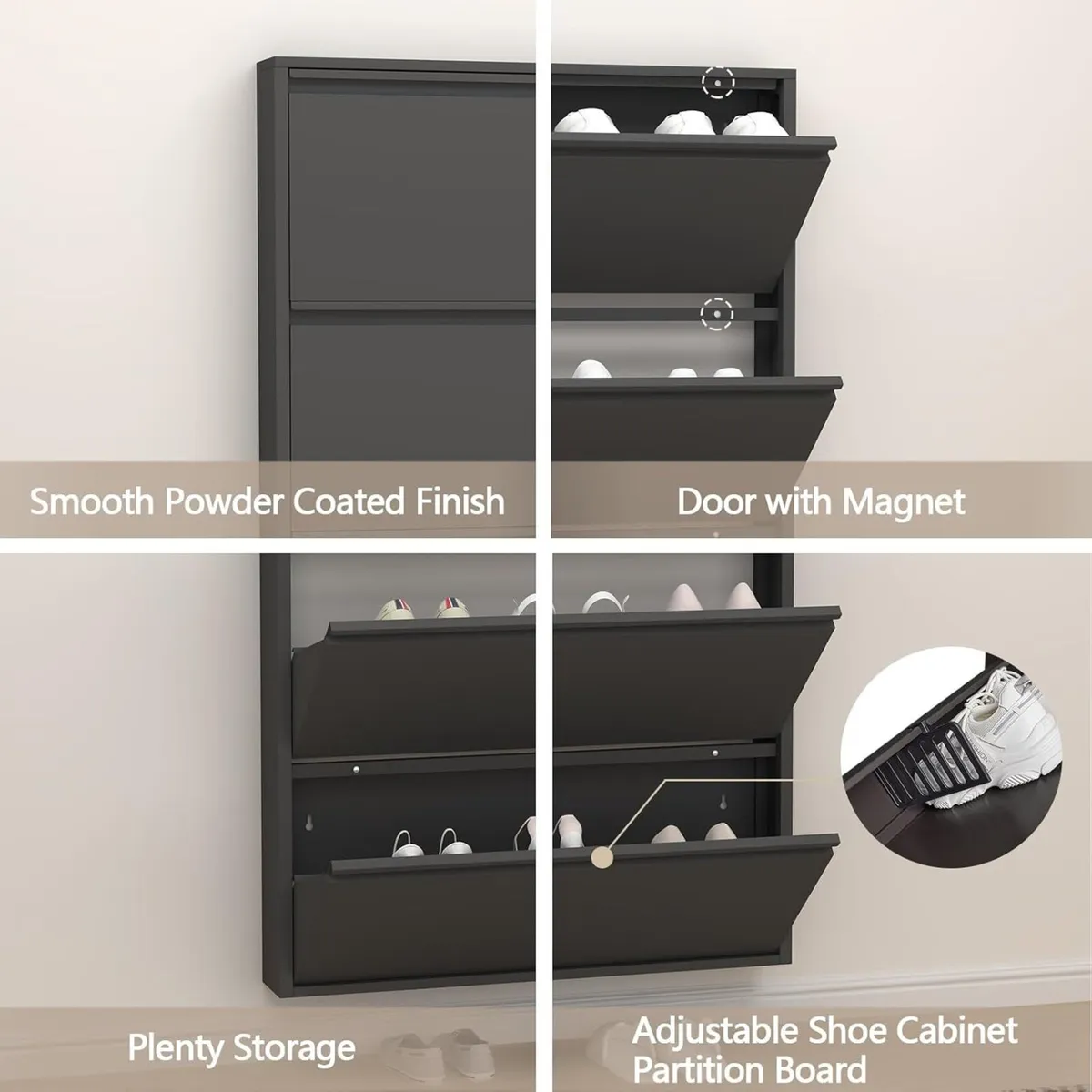 Shoe Storage Cabinet with 4 Flip Drawers Narrow - Image 4