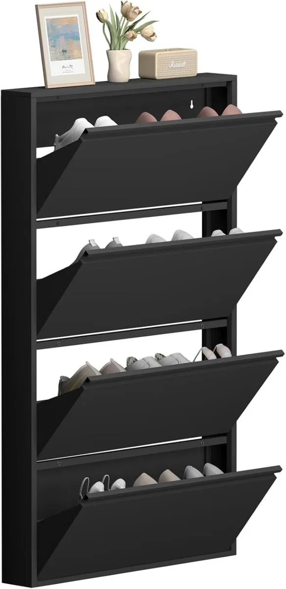 Shoe Storage Cabinet with 4 Flip Drawers Narrow - Image 1