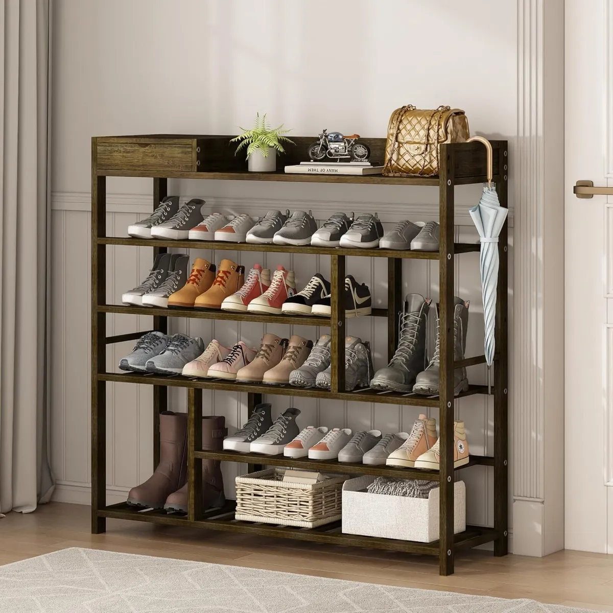 Bamboo Shoe Rack for Closet 6 Tier Storage - Image 1