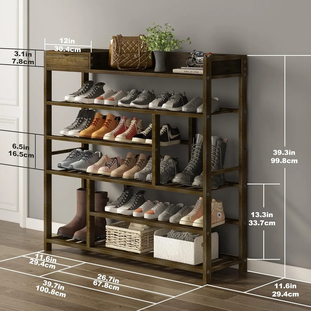 Bamboo Shoe Rack for Closet 6 Tier Storage - Image 2
