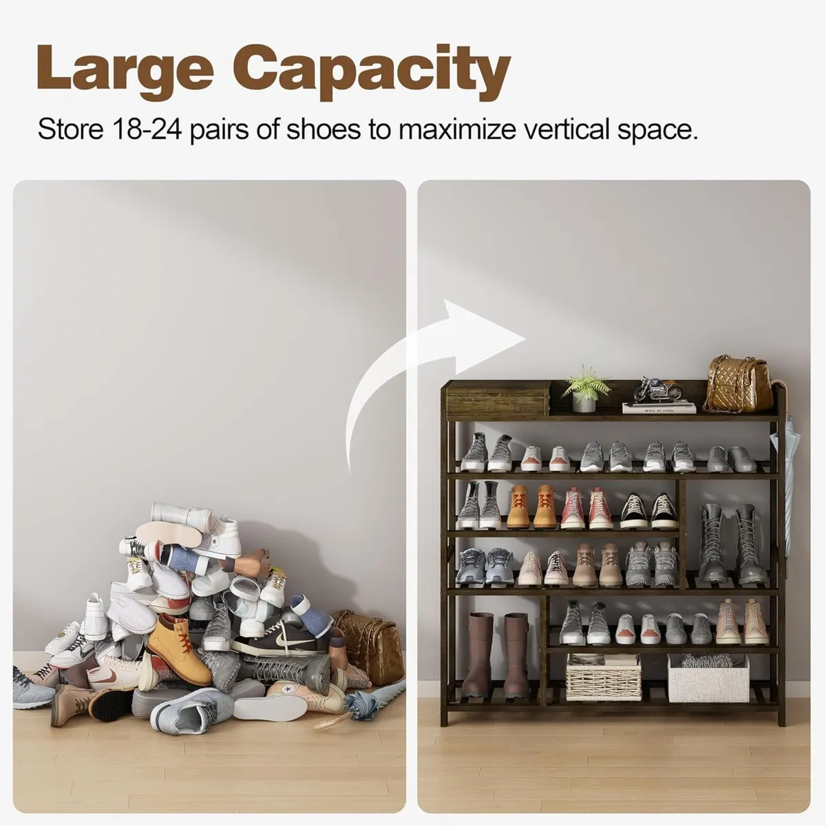 Bamboo Shoe Rack for Closet 6 Tier Storage - Image 3