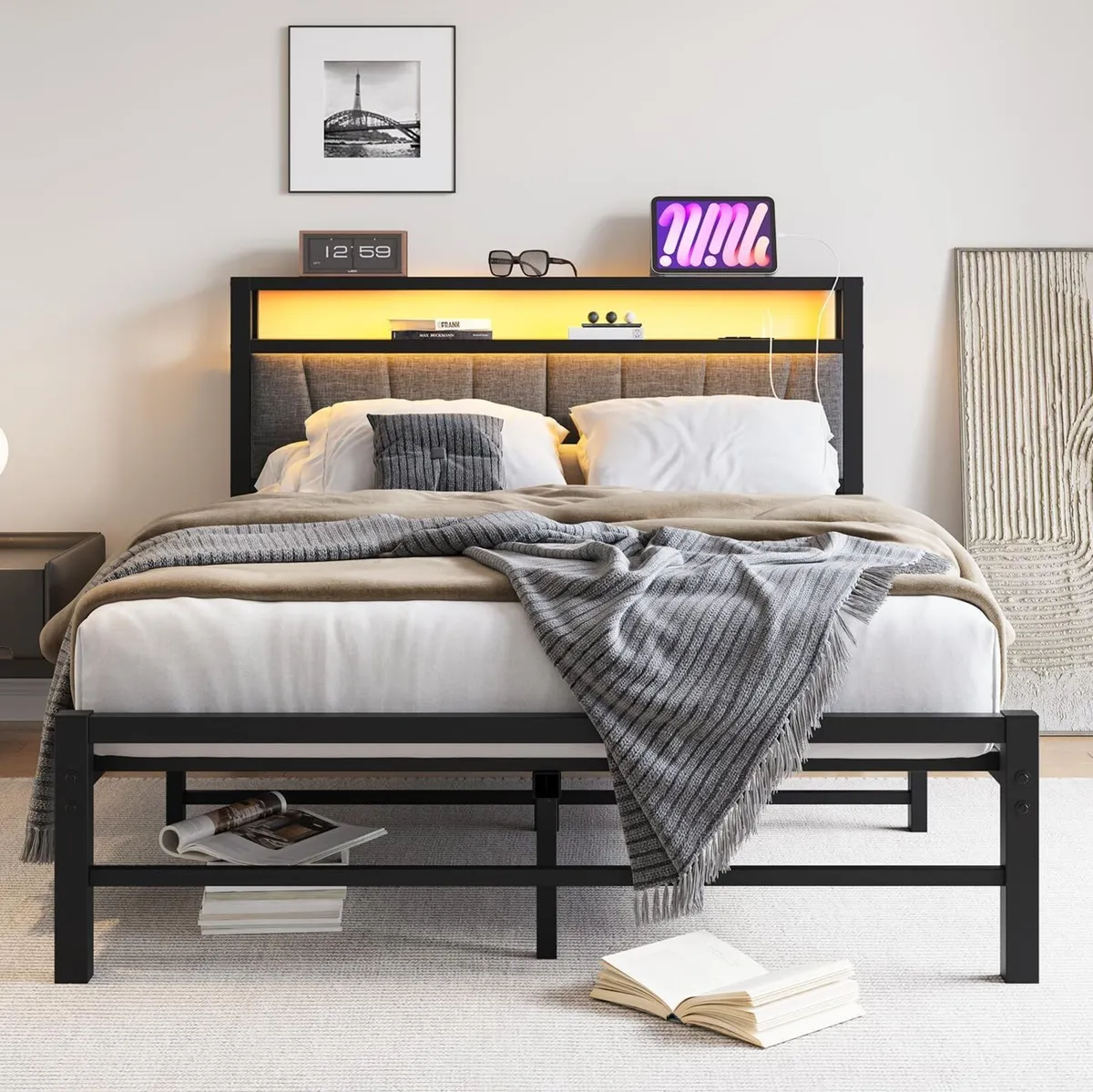 Double Bed Frame with Storage and LED Lights 4ft6 - Image 1