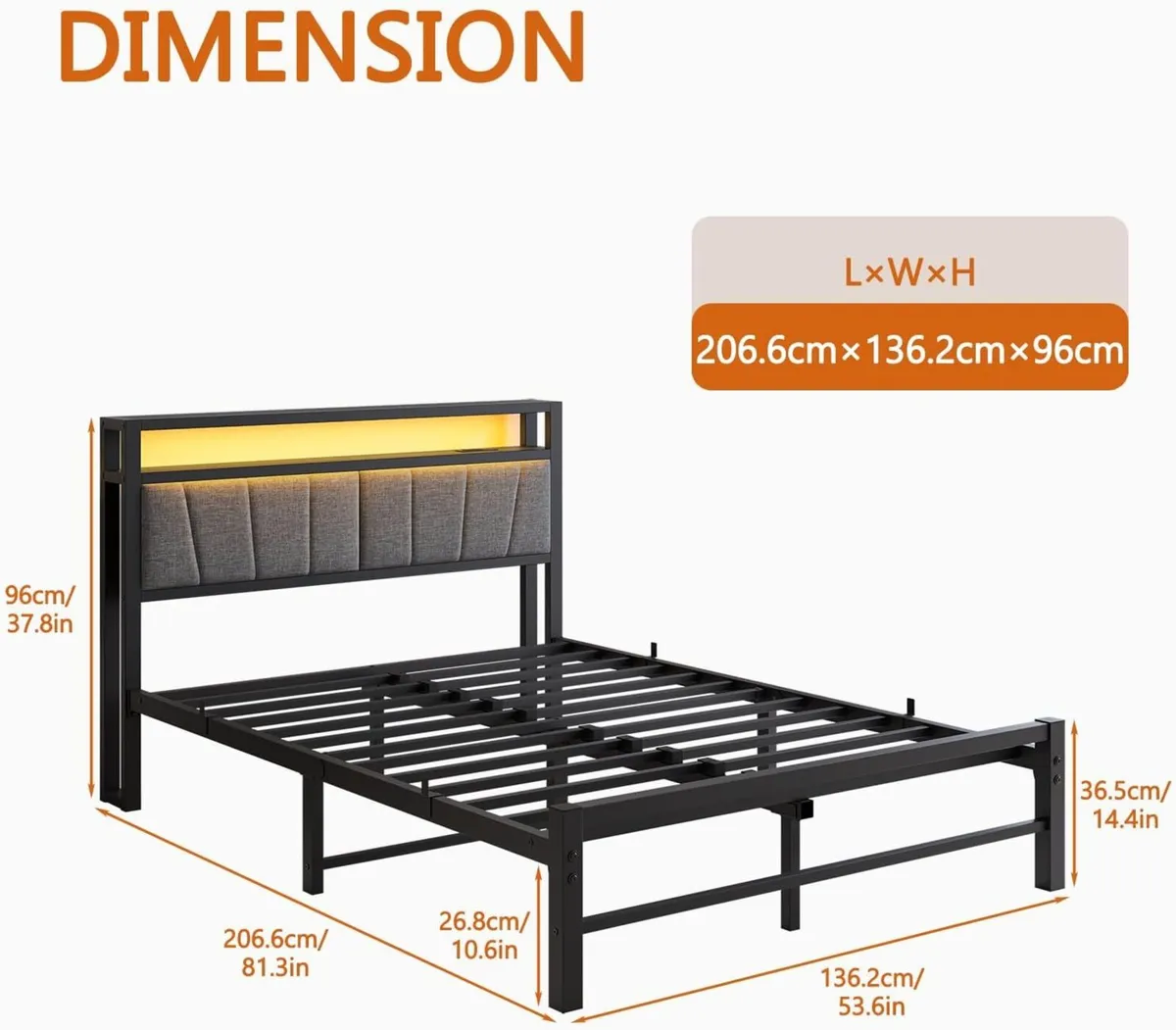 Double Bed Frame with Storage and LED Lights 4ft6 - Image 2