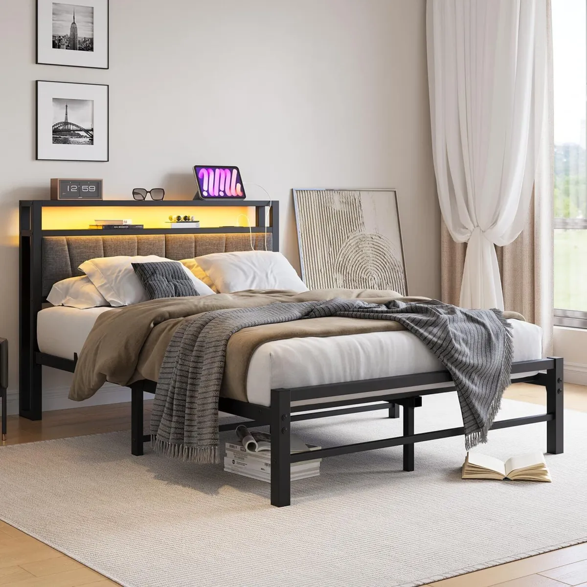 Double Bed Frame with Storage and LED Lights 4ft6 - Image 3