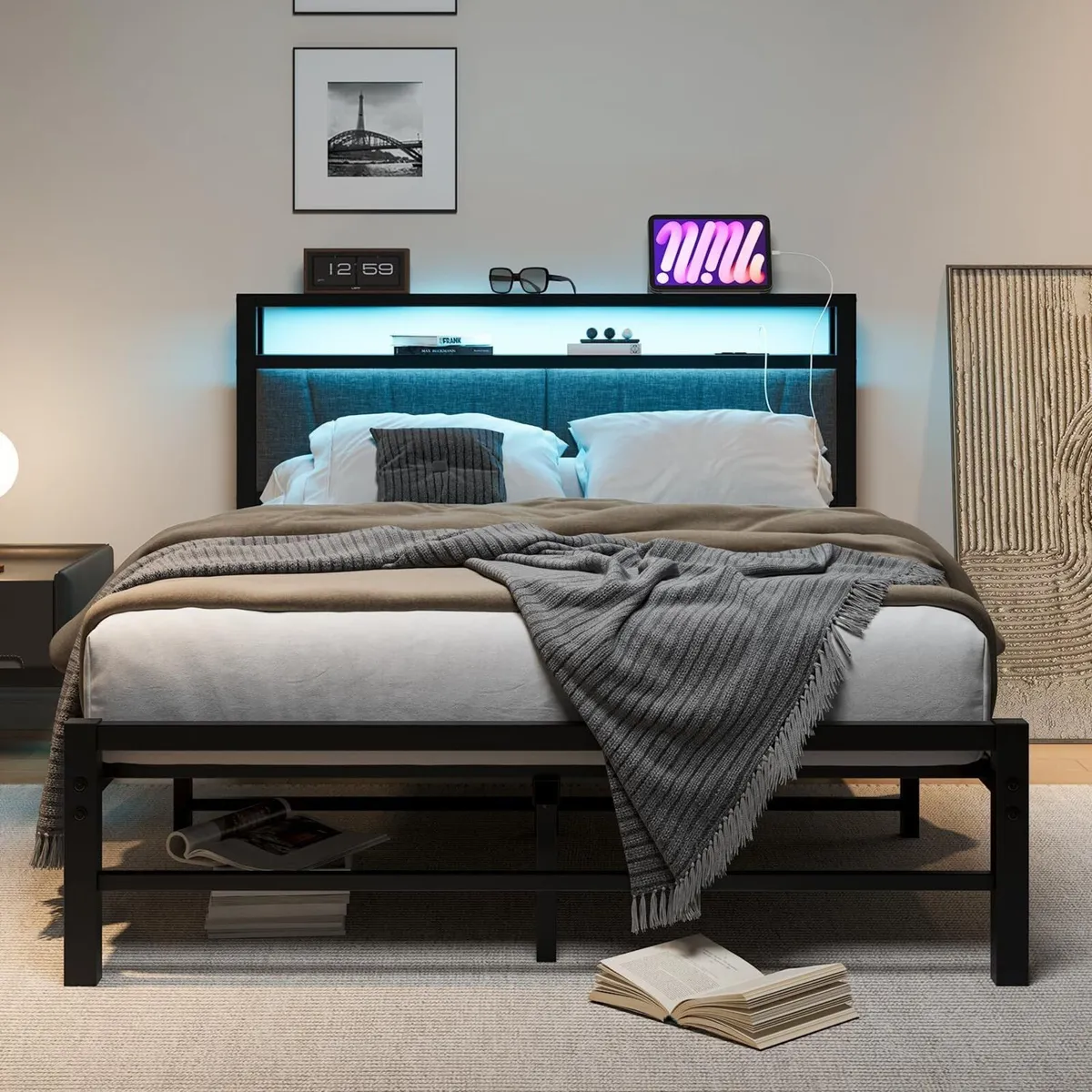 Double Bed Frame with Storage and LED Lights 4ft6 - Image 4