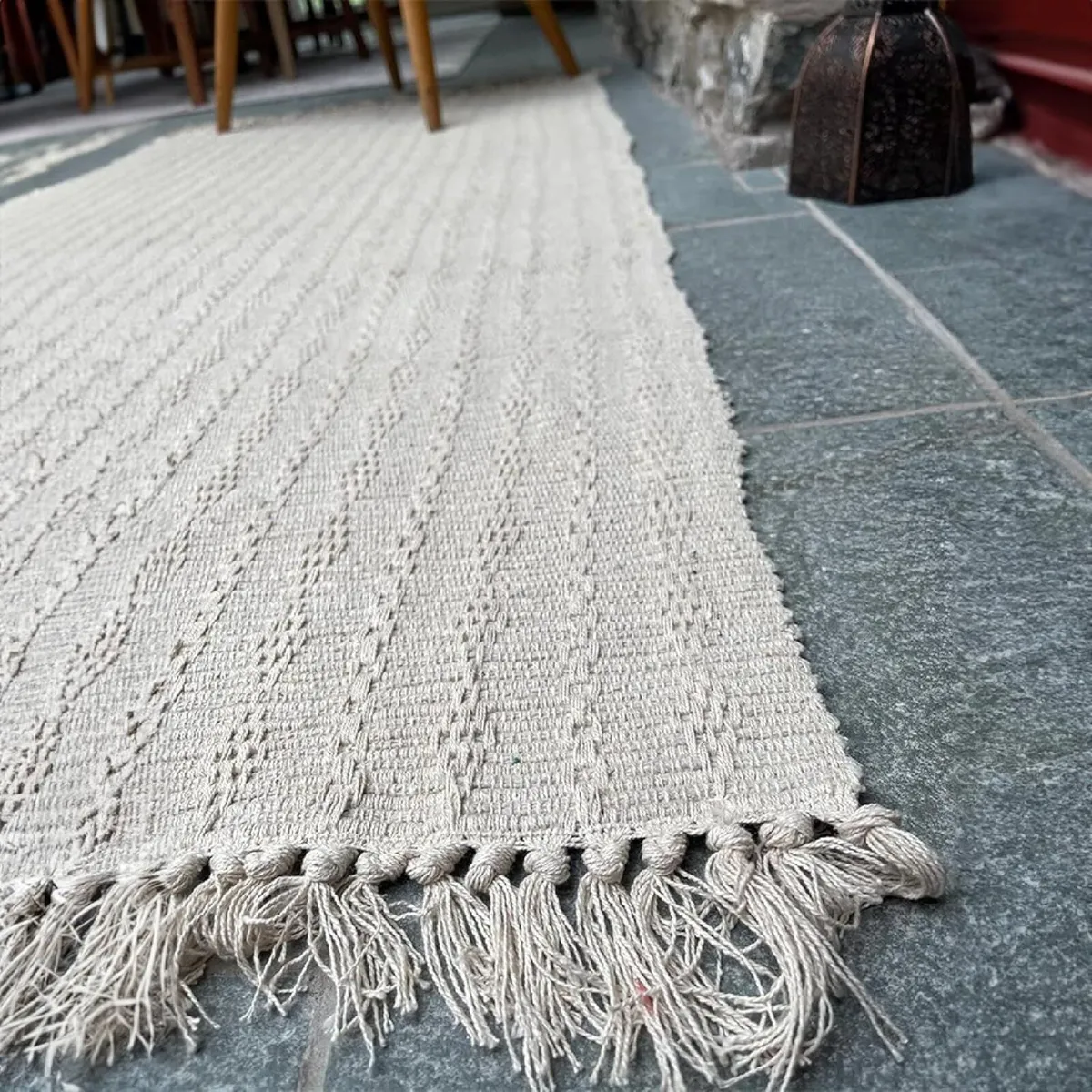 TARKARLI Large Cotton Rug Ivory Cream Textured - Image 3