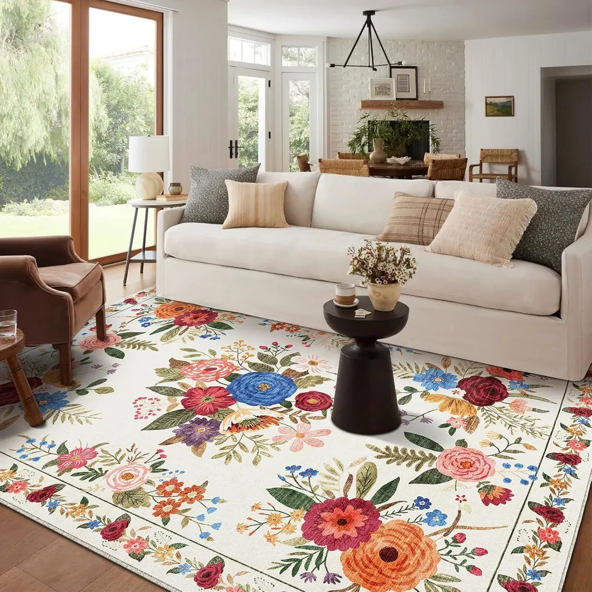 Large Vintage Floral Machine Washable Rug for - Image 1