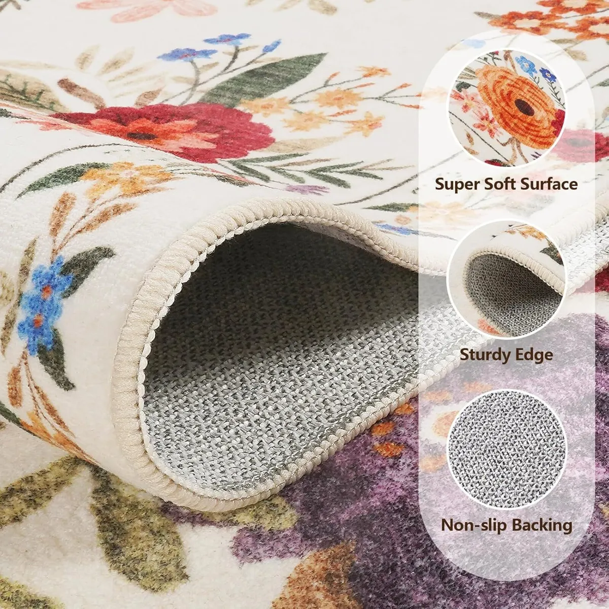 Large Vintage Floral Machine Washable Rug for - Image 2