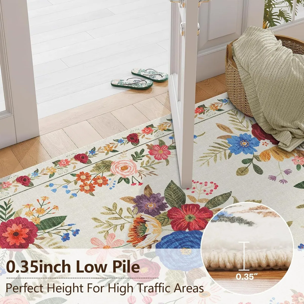 Large Vintage Floral Machine Washable Rug for - Image 4