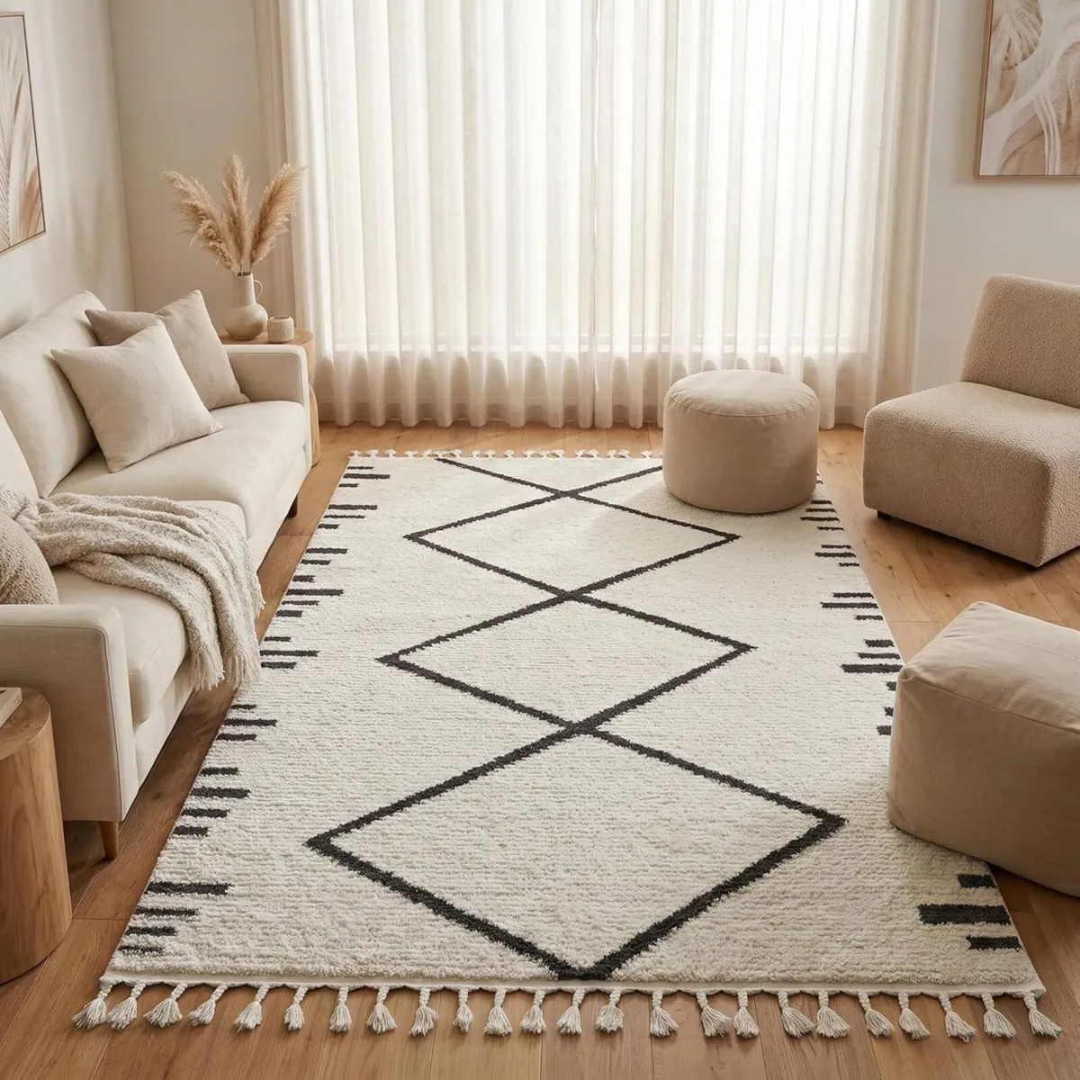 160 x 230 cm Living Room Rug Ivory Cream White - Image 2