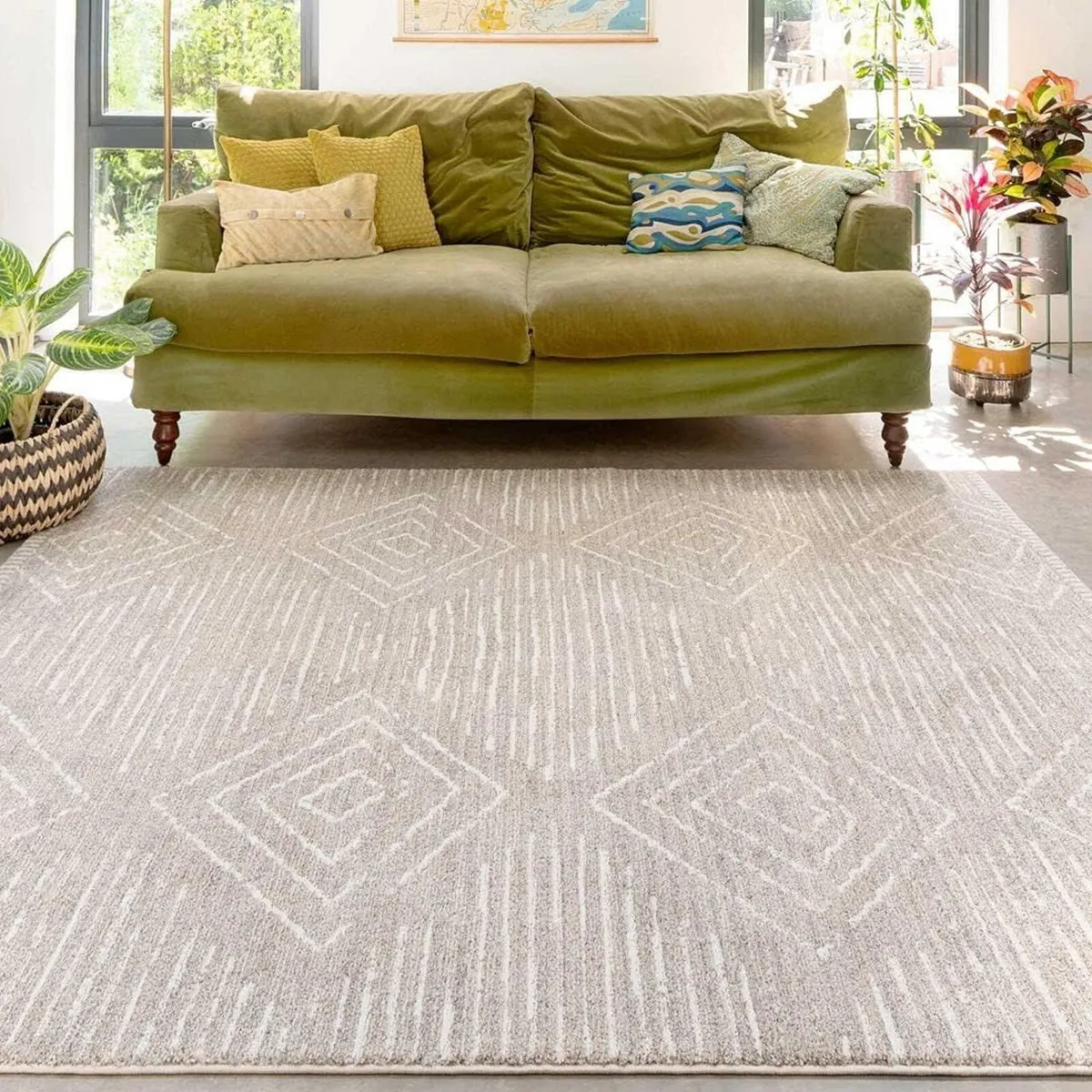 Modern Beige Moroccan Berber Polyester Carpet Rug - Image 1