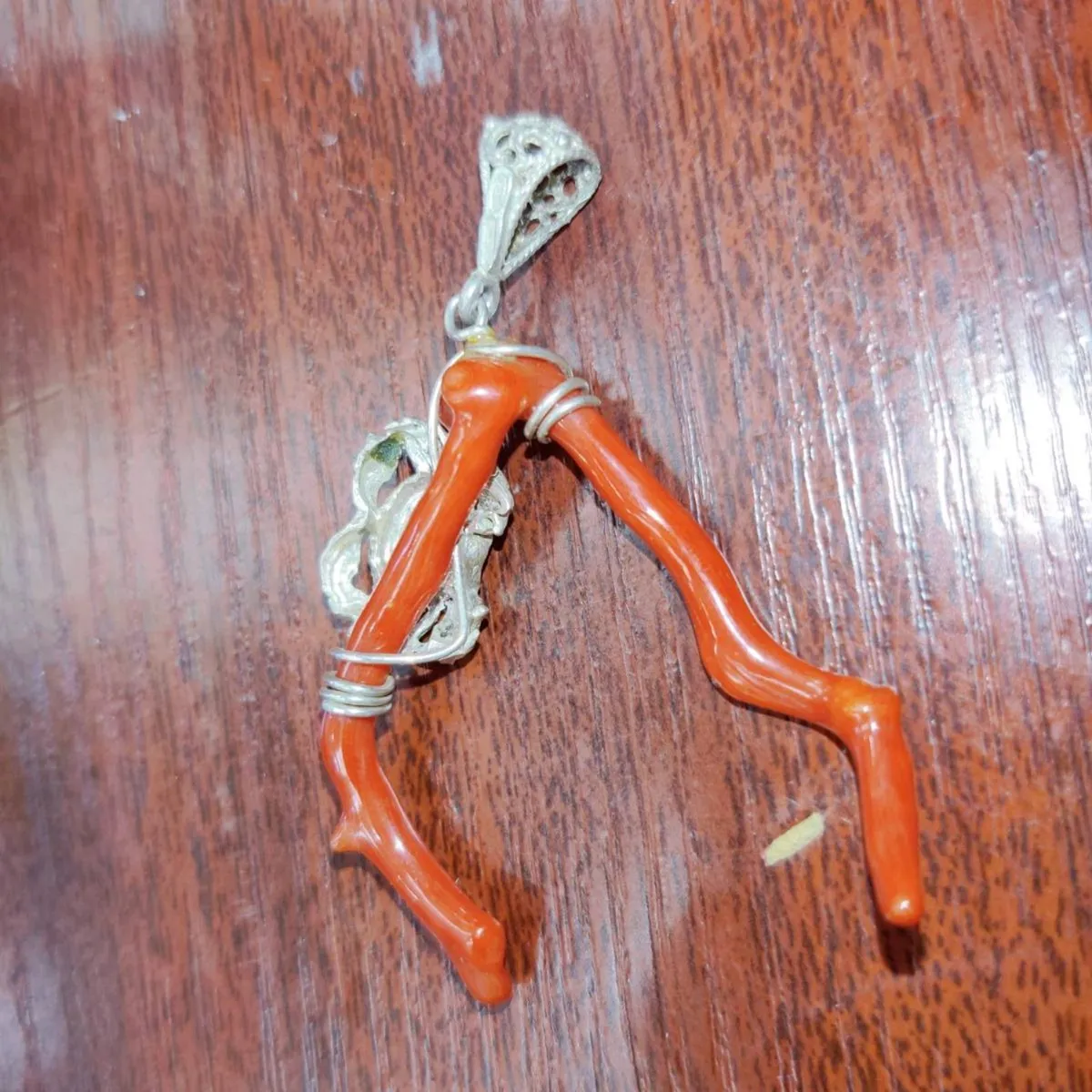 RARE, HUGE CORAL WISHBONE, 925 Silver New Pendant - Image 4