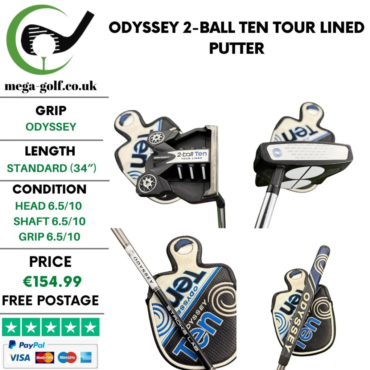 Odyssey 2-Ball Ten Tour Lined Putter / 34'' - Image 1