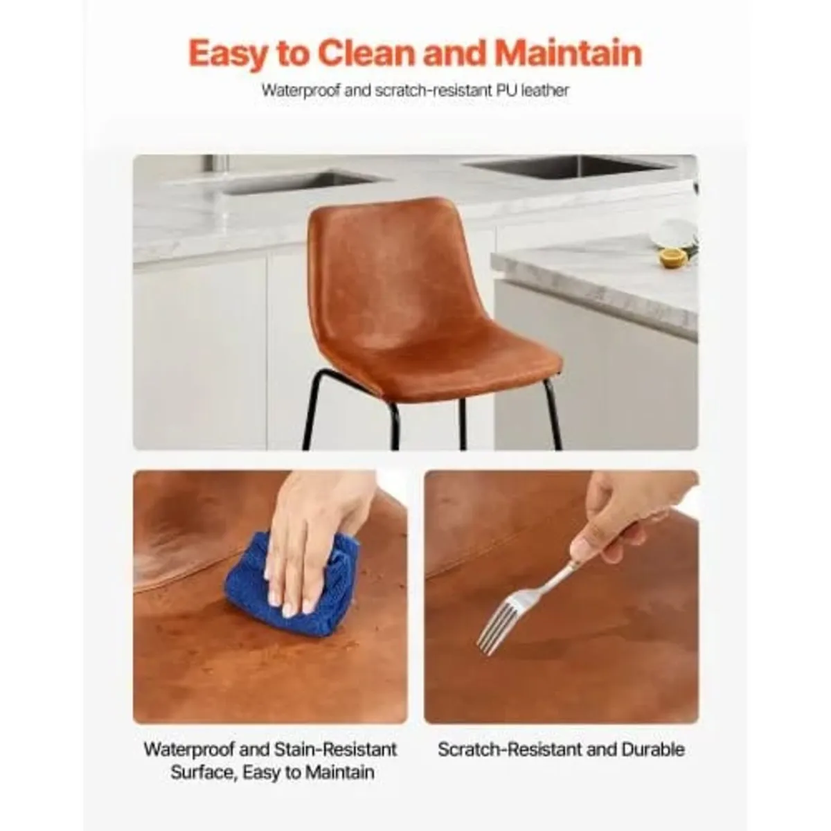 Bar Stool Set of 4, 65cm Counter Height Stools, Mo - Image 4