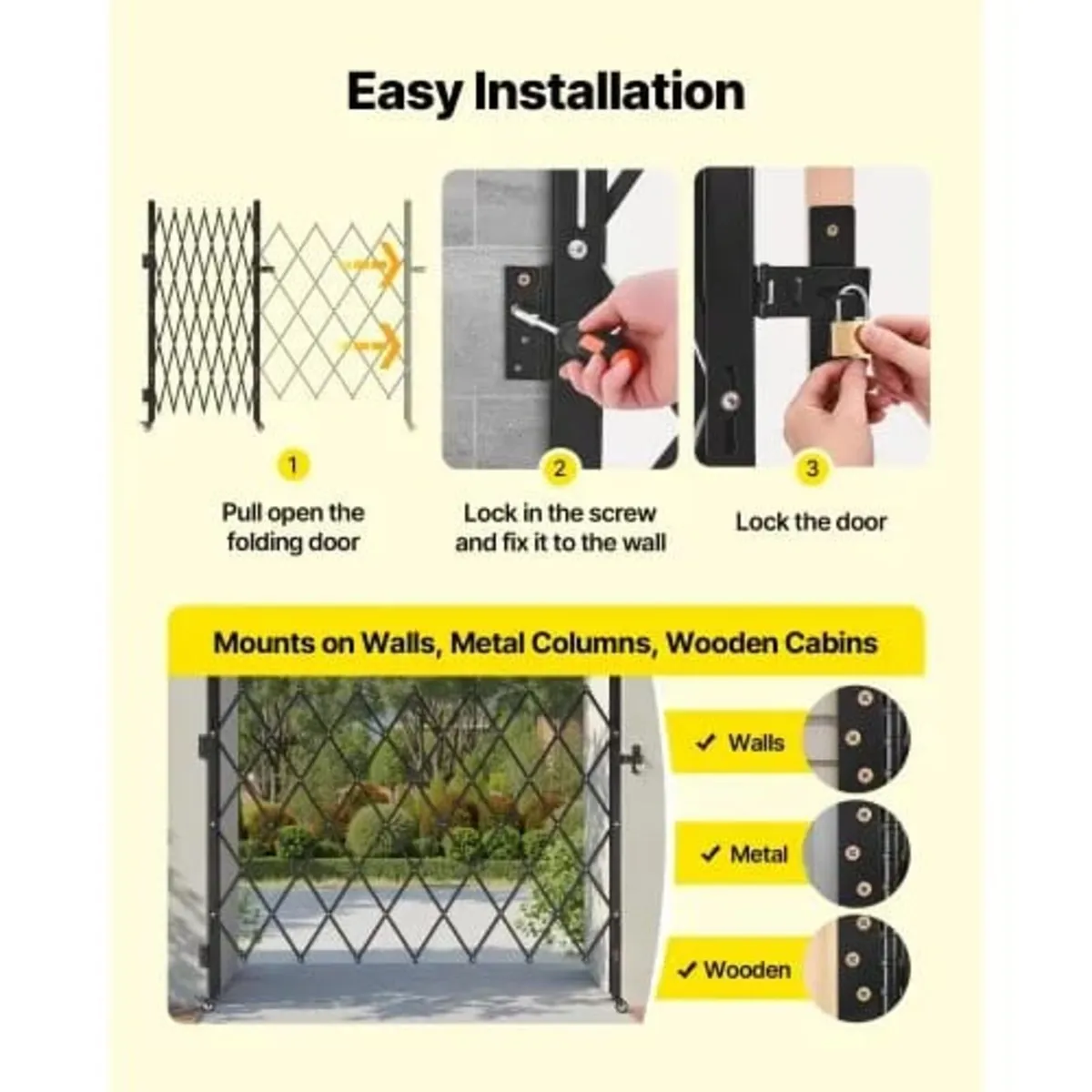 Single Folding Security Gate, Lockable Scissor Gat - Image 2