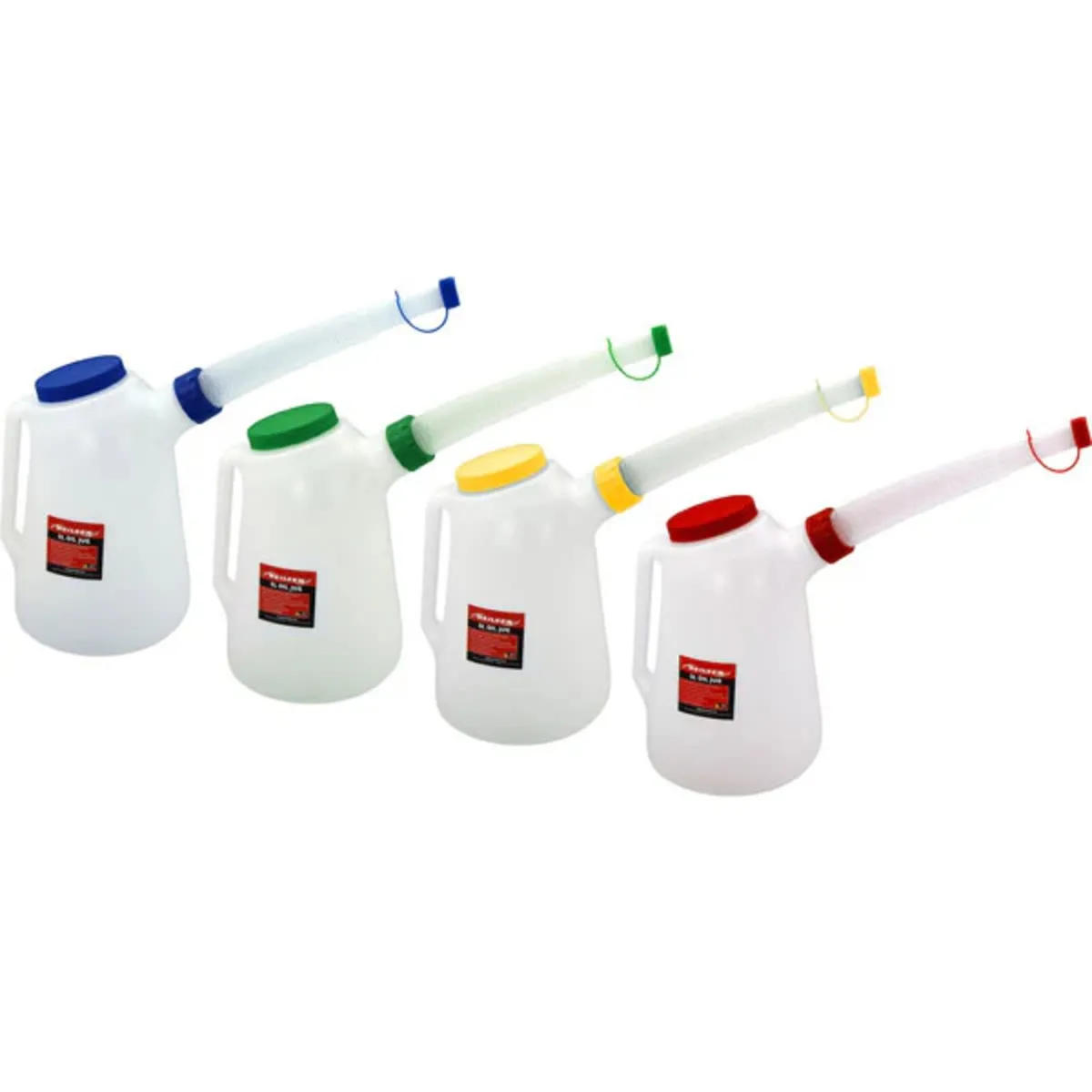 5L Oil Jugs with Flexible Spout & Coloured Caps - Image 1