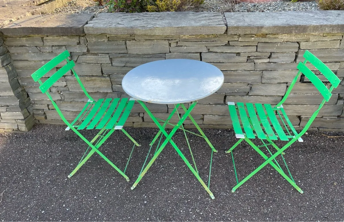 Garden Patio Bistro Foldable Table & 2 x Chairs - Image 1