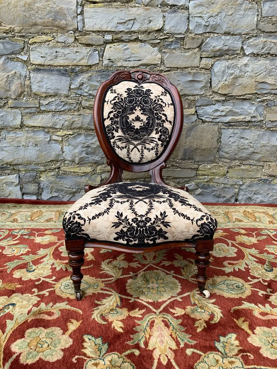Antique Victorian walnut bedroom chair. - Image 3