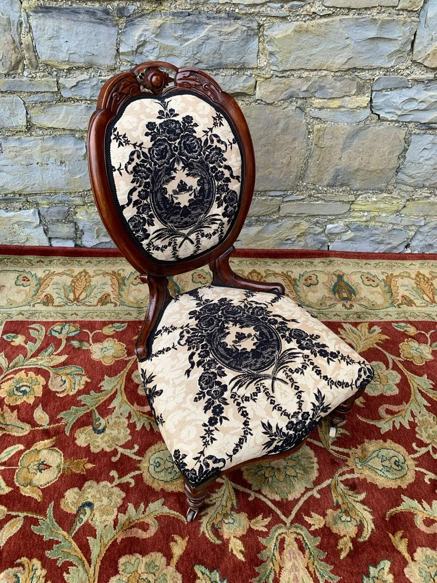 Antique Victorian walnut bedroom chair. - Image 2